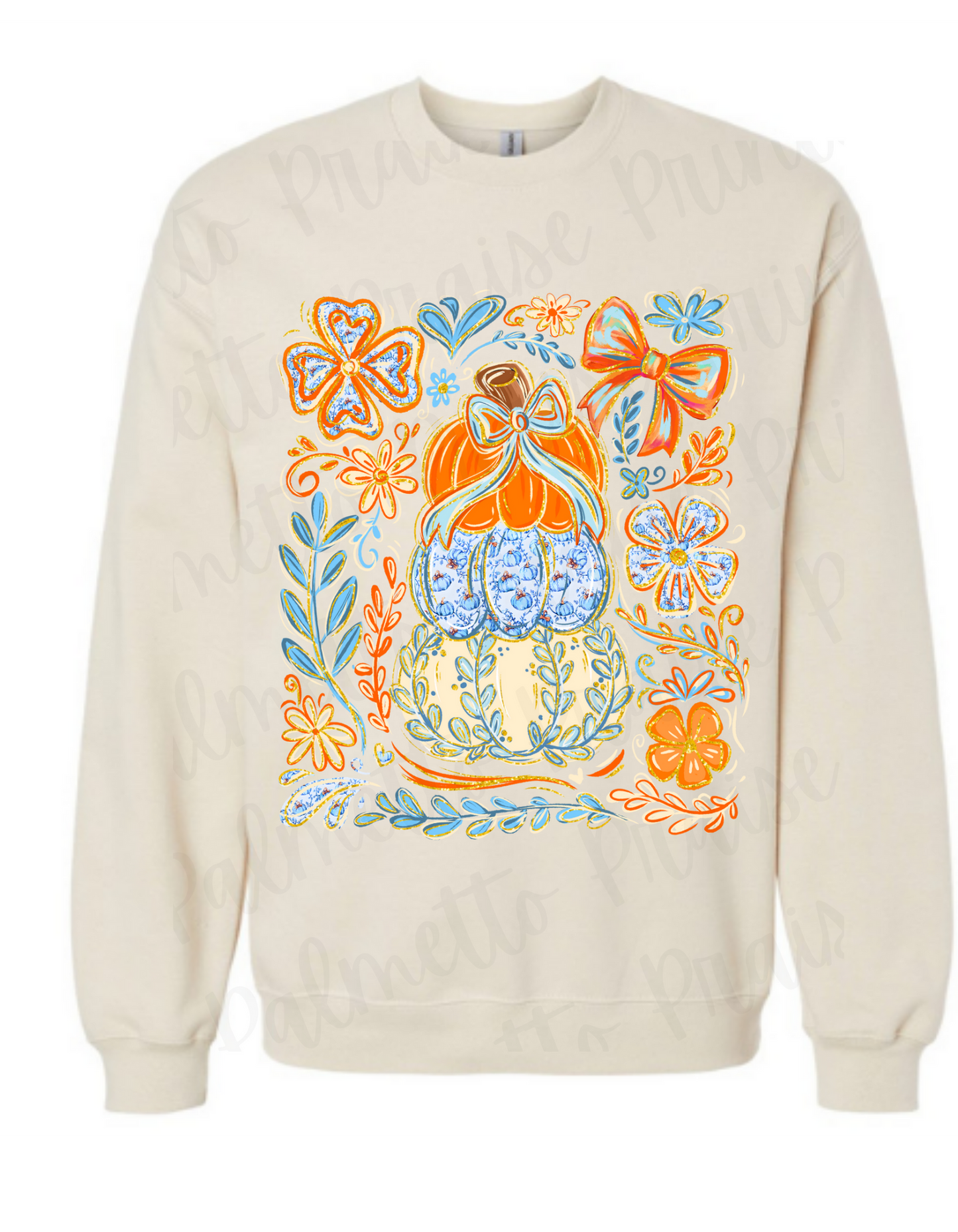 Floral Pumpkin Stack Crewneck Sweatshirt β Fall Cozy Wear