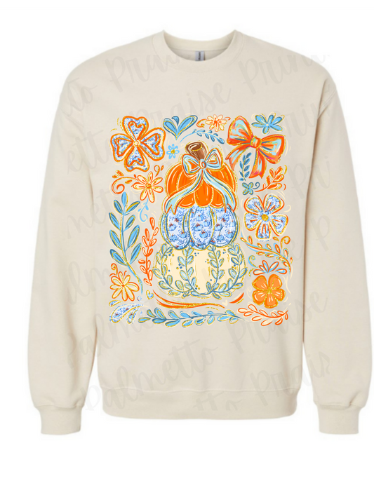 Floral Pumpkin Stack Crewneck Sweatshirt – Fall Cozy Wear
